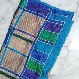 Oscar de la Renta Scarf Green Blue Purple Tan rectangle scarf 10" x 50"